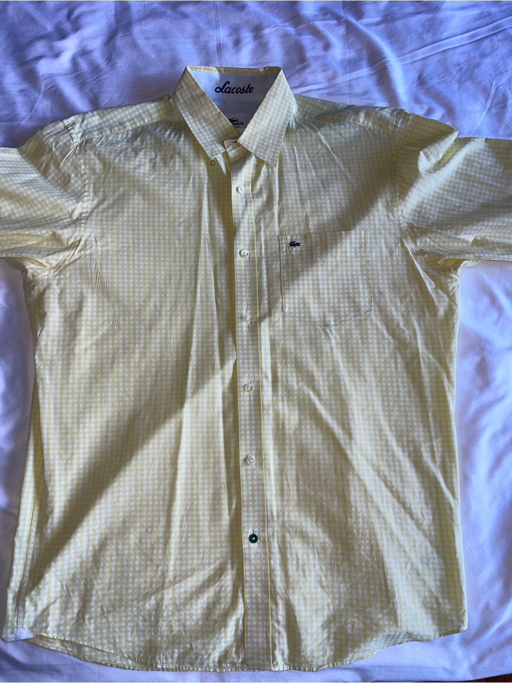 Lacoste Men's Light Yellow Gingham Short-Sleeve Button-Down Shirt